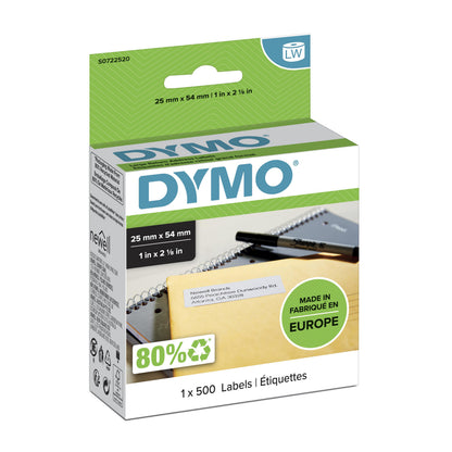 Dymo LabelWriter 11352 Etiquetas Originales Multiusos Autoadhesivas - 25x54mm - 500 Unidades - S0722520. 25mm * 54mm (500 unidades)