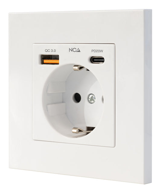 Enchufe Pared Nanocable Schuko/USB-A/USB-C (10.35.0011)