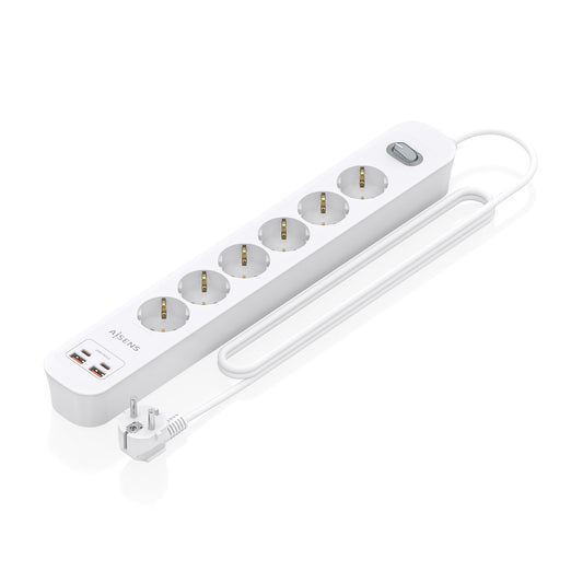 Aisens Power Strip 6-Outlet 2USB-C 2USB-A (ASPS-2A2C16-W)