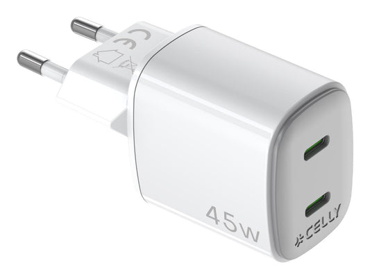 CELLY 2USB-C 45W White Wall Charger (UPTC2USBC45WWH)