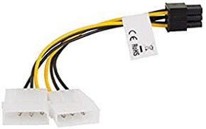 Adaptador desde molex macho doble a btx hembra 6 pin 0.15 metros para tarjeta grafica