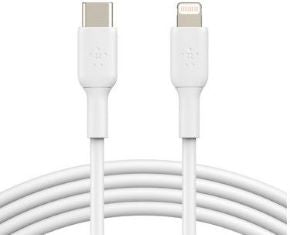 Cable desde USB-C macho a lightning macho boost charge logintud 1 metro color blanco