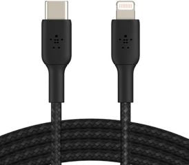 Cable desde USB-C macho a lightning macho trenzado boost charge longitud 1 metro color negro.