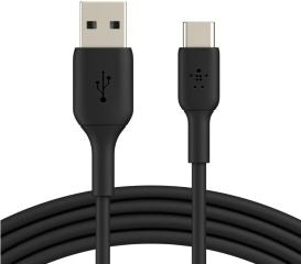 Cable desde USB-C macho a USB-A macho longitud 1 metro carga rapida color negro.