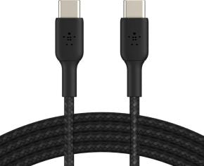 Cable desde USB-C macho a USB-C macho longitud 1 metro exterior trenzado carga rapida color negro