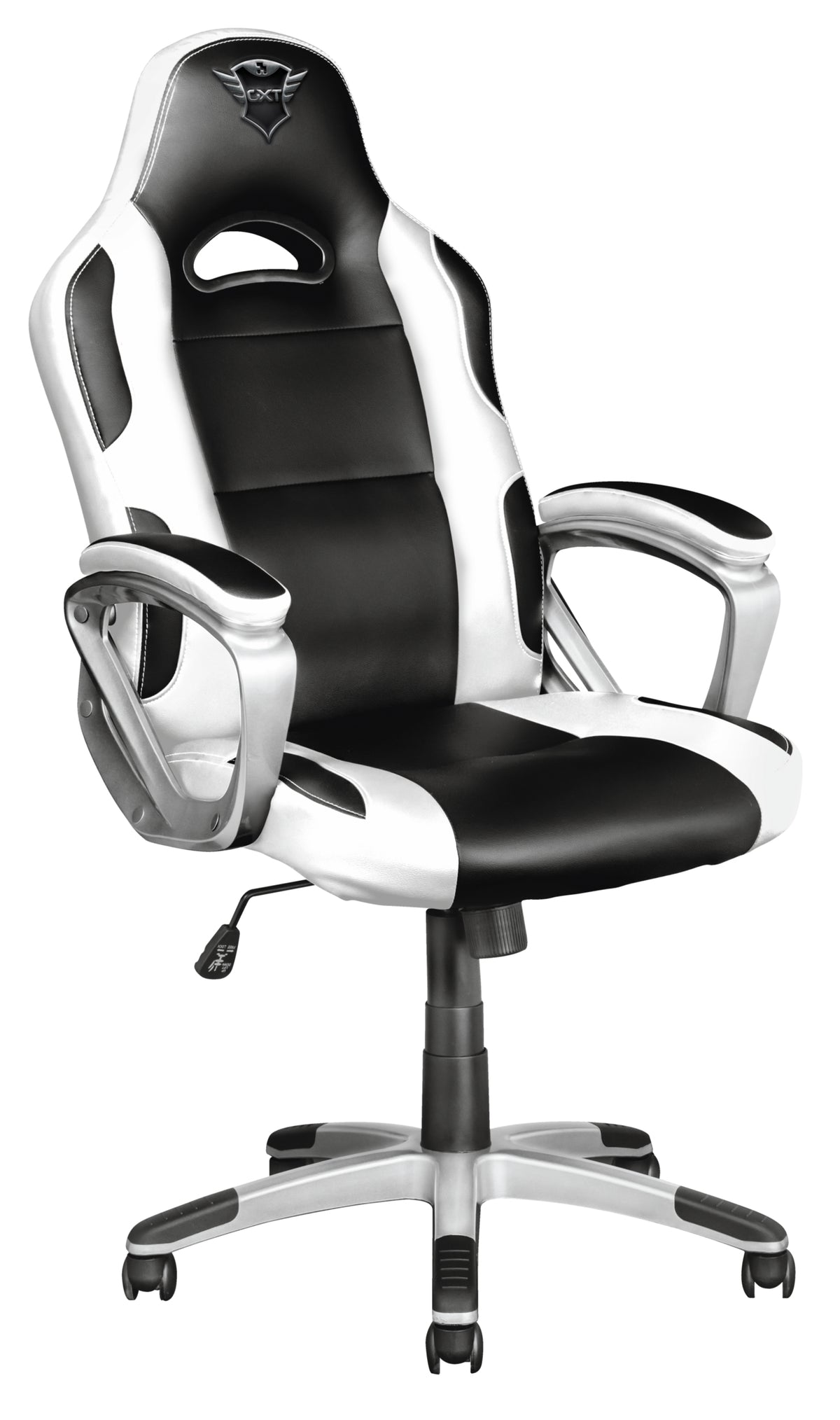 Trust silla gaming gtx 705 ryon negro con detalles blanco piston de gas clase 4 con altura ajustable base reclinable con posibilidad de bloqueo reposabrazos almohadillados soporta 150kg (23205)