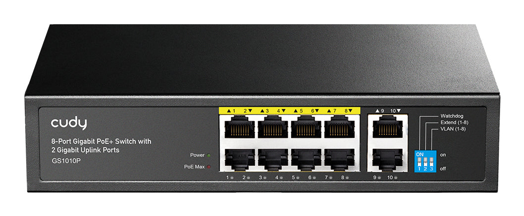 CUDY 10xRJ45 PoE+ Rack Black Switch (GS1010P)