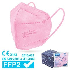 Mascarillas ffp2 5 capas de proteccion pack 25 unidades en bolsa individual rosa