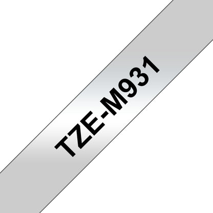 BROTHER Tape 12mm 8m Black on Silver (TZe-M931)