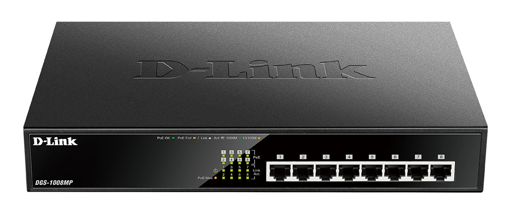 D-Link Switch 8 puertos RJ45 10/100/1000mbps con 8 puertos POE 140w sobremesa (DGS-1008MP) - vista 2