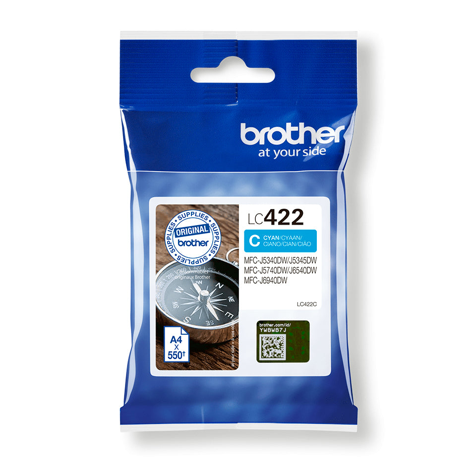 Brother LC422 Cyan Original Ink Cartridge - LC422C. 550 Pages