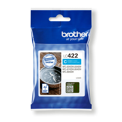 Brother LC422 Cyan Original Ink Cartridge - LC422C. 550 Pages