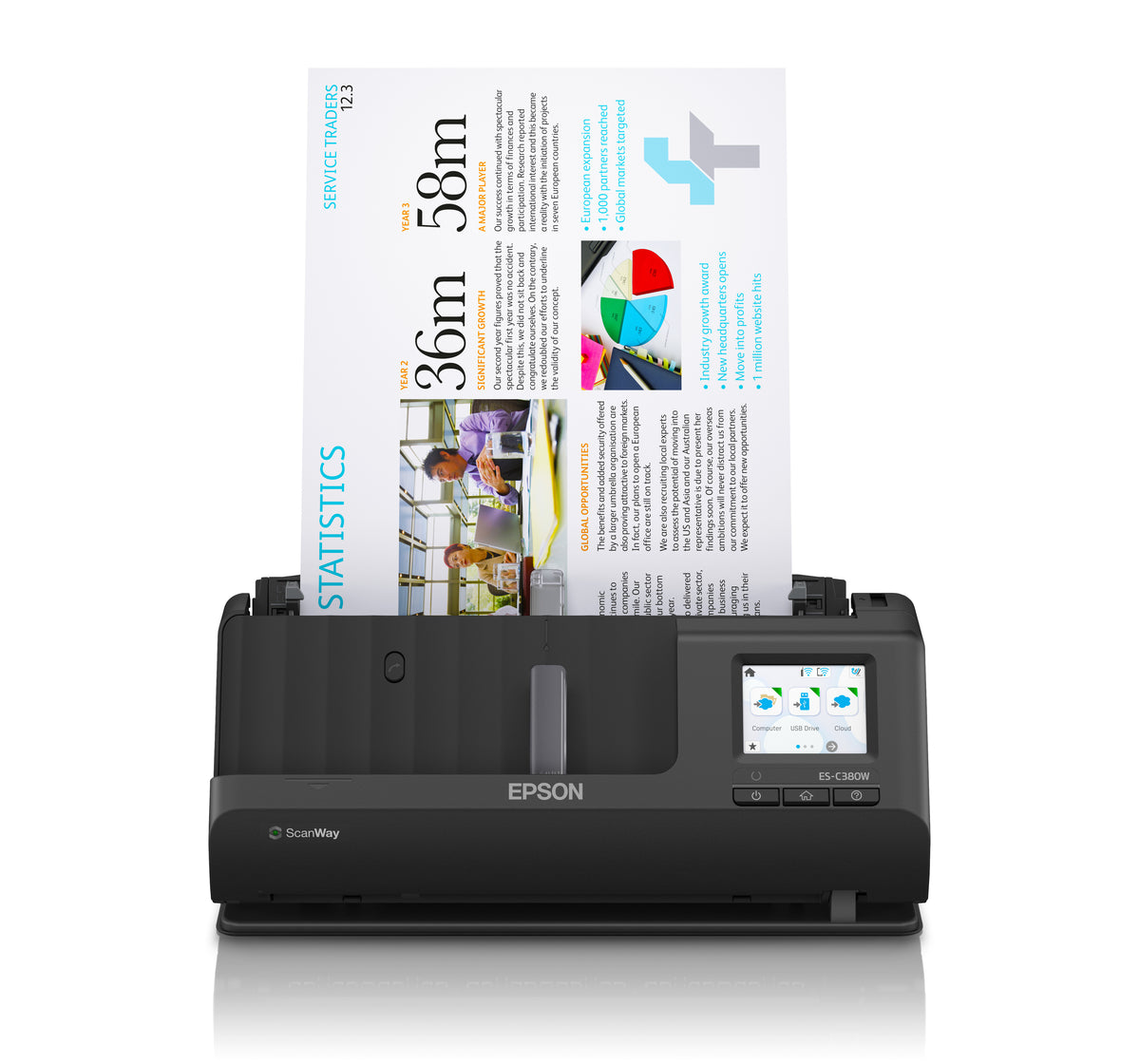 Escáner Epson ES-C380W A4 Color ADF Negro (B11B269401)