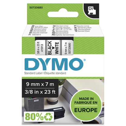 Dymo D1 40913 Cinta de Etiquetas Original para Rotuladora - Texto negro sobre fondo blanco - Ancho 9mm x 7 metros - S0720680. 9mm * 7m