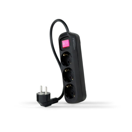 Nanocable 3-Outlet Schuko Power Strip with Switch (10.38.0003-BK)