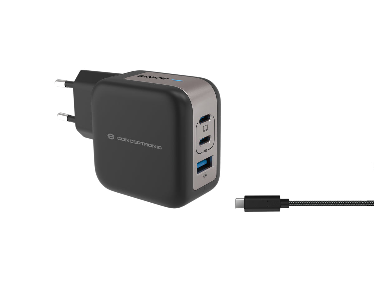 Cargador CONCEPTRONIC USB-A/C 67W Negro (ALTHEA17B)