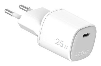 Cargador Pared CELLY 25W 1USB-C Blanco (UPTC1USBC25WWH)