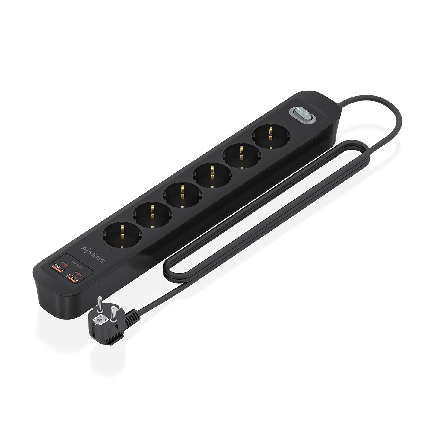 Aisens Power Strip 6 Outlets 2Usb-C 2usb-A (ASPS-2A2C17-BK)