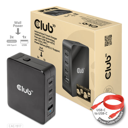 Club 3D 140W 3xUSB-C+1xUSB-A Travel Charger (CAC-1917)