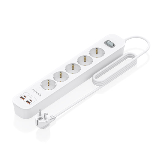 Aisens 5-Outlet 2-USB-C 2-USB-A Power Strip (ASPS-2A2C14-W)
