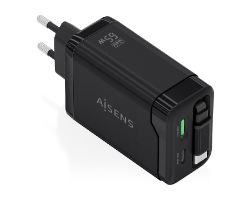 Cargador AISENS GaN 65W 1xUSB-A 1xUSB-C Cable Retráctil