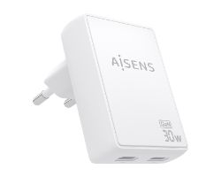 Cargador Pared AISENS GaN 30W 2xUSB-C (ASCH-30W2P075-W)