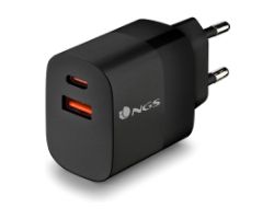 Cargador Pared NGS 1xUSB-C 1xUSB-A 33W Negro (BUD33W)