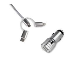 Cargador de Coche SUBBLIM 2xUSB-A Cable 3en1 (4CC001)