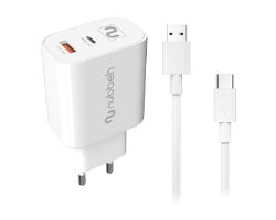 Cargador NUBBEH Bhoot 30W + Cable USB-C/C 1.5m Blanco