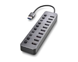 Hub NGS 10xUSB 3.0 con Interruptores Gris (IHUB10)