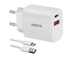 Cargador Pared Approx USB-A/USB-C Cable (APPUSBWALL20W)