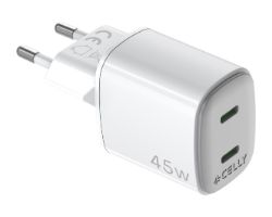 Cargador Pared CELLY 2USB-C 45W Blanco (UPTC2USBC45WWH)