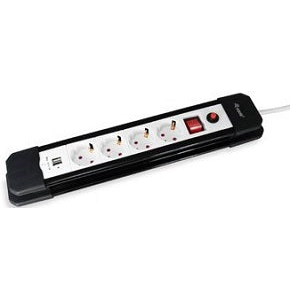 Regleta cuatro tomas de enchufe schuko proteccion contra voltaje + 2 puertos de alimentacion USB con interruptor cable 1.5 metros