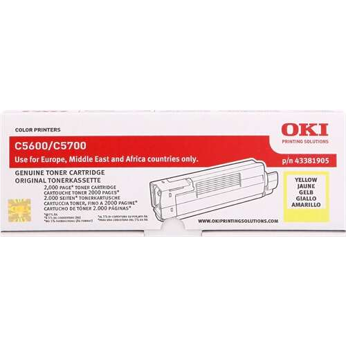 OKI C5600/C5700 Amarillo Cartucho de Toner Original - 43381905. 2.000 Paginas