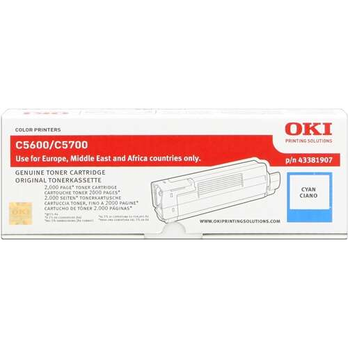 OKI C5600/C5700 Cyan Cartucho de Toner Original - 43381907. 2.000 Paginas