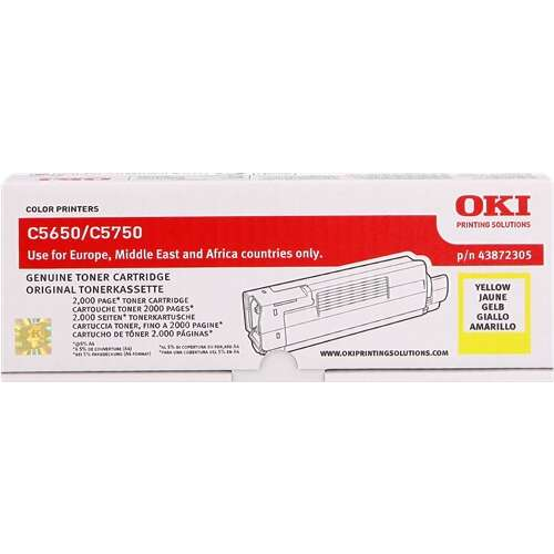 OKI C5650/C5750 Amarillo Cartucho de Toner Original - 43872305. 2.000 Paginas