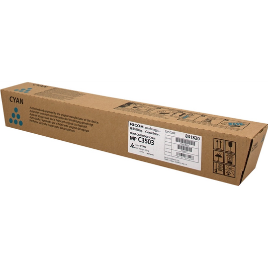 Ricoh Aficio MP-C3003/MP-C3004/MP-C3503/MP-C3504/MP-C4504/MP-C5504/MP-C6004 Cyan Cartucho de Toner Original - 841820/841816. 18.000 Paginas