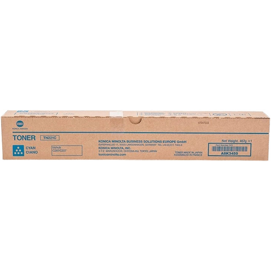Konica Minolta TN221 Cyan Cartucho de Toner Original - TN221C/A8K3450. 21.000 Paginas