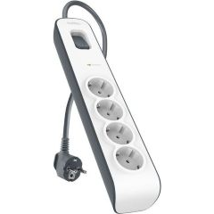 Regleta de proteccion contra sobretensiones con cuatro tomas de enchufe con interruptor de encendido/apagado cable de 2 metros color blanco/gris