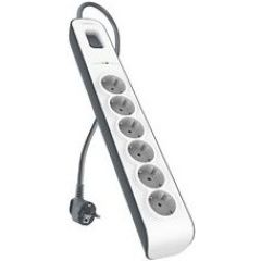 Regleta seis tomas schuko con interruptor y con proteccion contra sobretensiones cable 2 metros blanco y gris