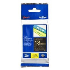 Cinta laminada texto oro sobre fondo negro ancho 18mm bobina 8 metros