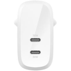 Cargador de pared a USB-C doble de 30w + 30w blanco