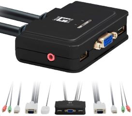 Conmutador automatico 2 pcs VGA USB con audio y cables incluidos.
