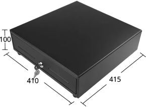 Cajon portamonedas cp-410n 8 compartimientos de monedas y 4 de billetes apertura horizontal rj12 para impresoras de ticket + microswitch cerradura de tres posiciones410x415x100mm negro
