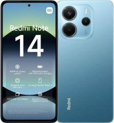 Smartphone redmi note 14 NFC capacidad  256gb RAM 8gb procesador mediatek helio g99-ultra pantalla 6.67' camara frontal 20 MP camara trasera triple 108mp + 2mp + 2mp bateria 5500mah 4g DUAL SIM o micro SD color  azul
