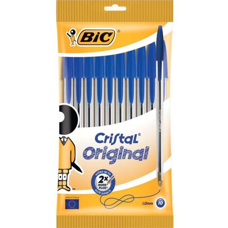 Boligrafo de cristal con punta 1.0mm de color azul pack 10 unidades
