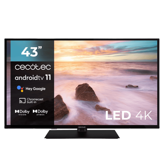 43" TV a series a2z alu20043z UHD 4k resolution 3840x2160 60hz smart TV Android TV 11 DVB-T2 t cs2 tuners 1xHDMI ethernet black