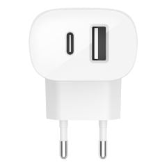Cargador de pared DUAL 37w USB-C (pd 25w) USB a (12w) blanco