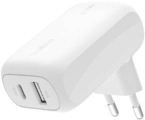 Cargador de pared DUAL 42w USB-C (pd 30w) USB a (12w) blanco