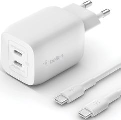 Cargador de pared a USB-C doble con pps de 45w + 20w con cable USB-C a USB-C 2 metros blanco